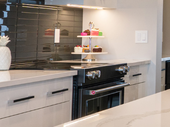 Backsplash and stove detail in a Meadowlily kitchen.